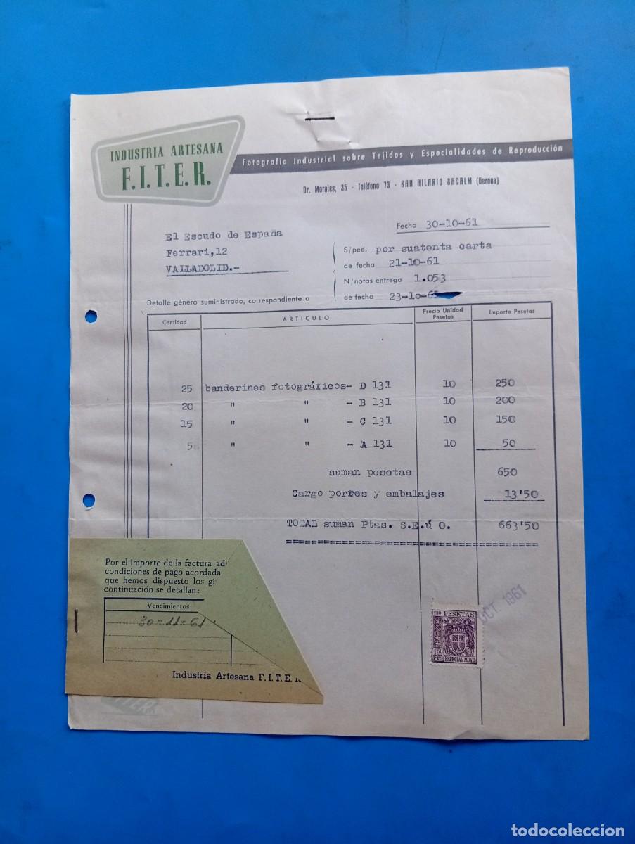 Old Invoices: FACTURA. SAN HILARIO SACALM, GERONA. 1961. INDUSTRIA ARTESANA F.I.T.E.R. FOTOGRAFIA INDUSTRIAL.