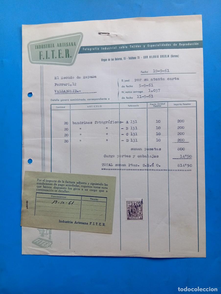 Old Invoices: FACTURA. SAN HILARIO SACALM, GERONA. 1961. INDUSTRIA ARTESANA F.I.T.E.R. FOTOGRAFIA INDUSTRIAL.