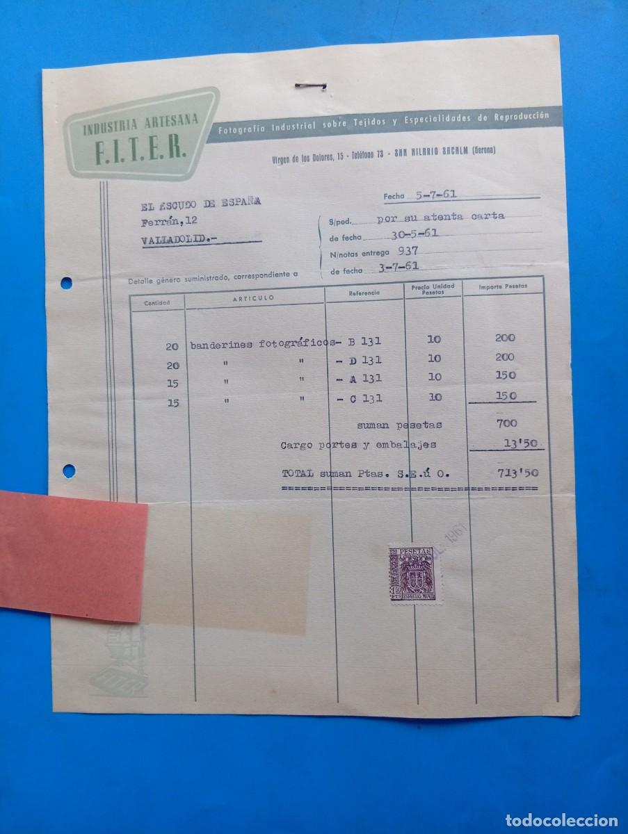 Alte Rechnungen: FACTURA. SAN HILARIO SACALM, GERONA. 1961. INDUSTRIA ARTESANA F.I.T.E.R. FOTOGRAFIA INDUSTRIAL.