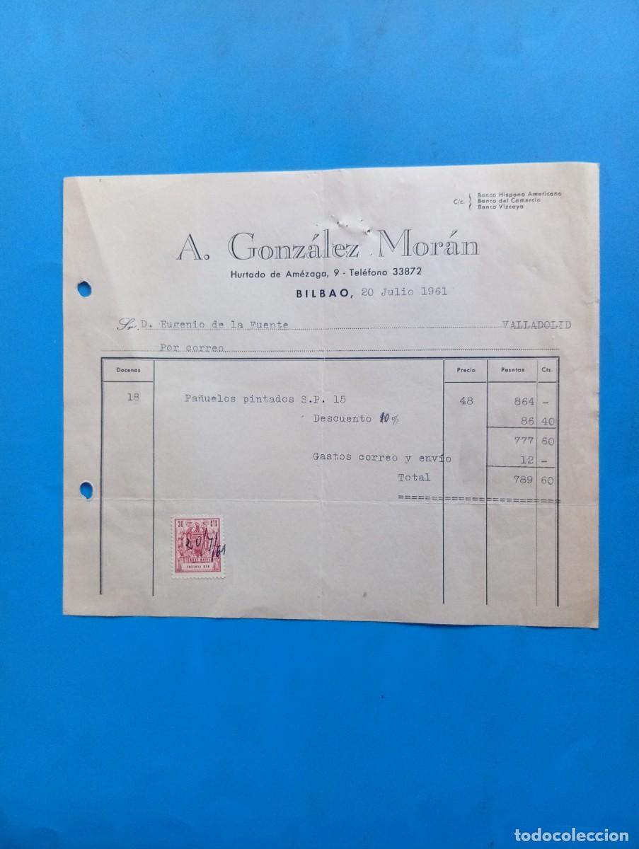 Old Invoices: FACTURA. BILBAO. 1961. A. GONZ&Aacute;LEZ MOR&Aacute;N.
