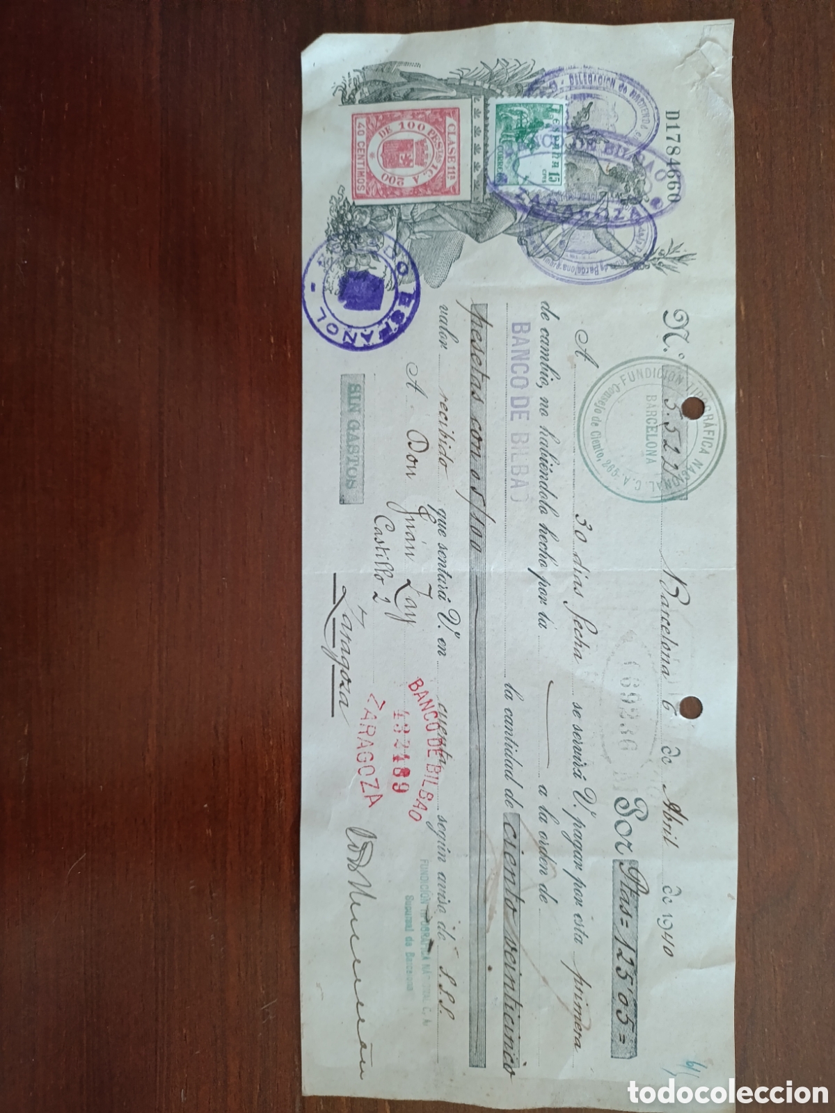 Old Invoices: FACTUARA BANCO DE BILBA BARCELONA A&Ntilde;OS 30 ZARAGOZA