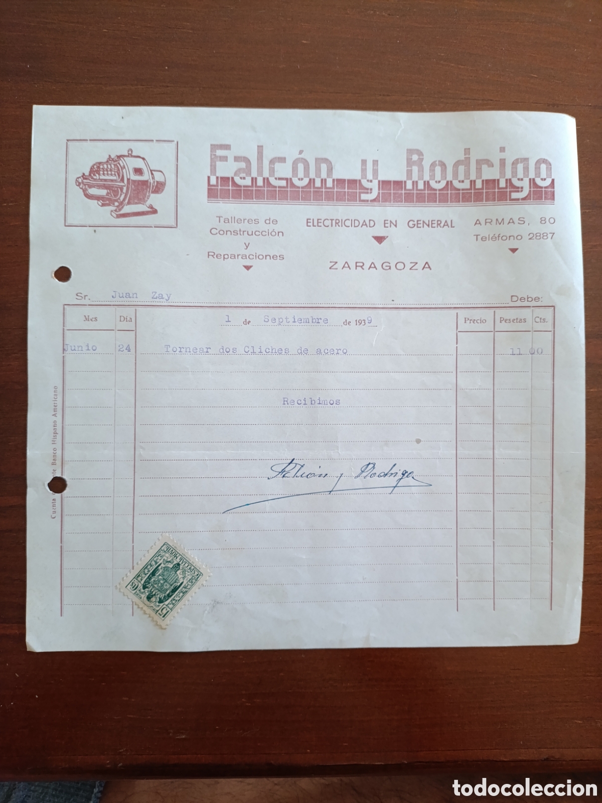 Old Invoices: FACTURA FALC&Oacute;N Y RODRIGO ELECTRICIDAD EN GENERAL A&Ntilde;OS 30 ZARAGOZA