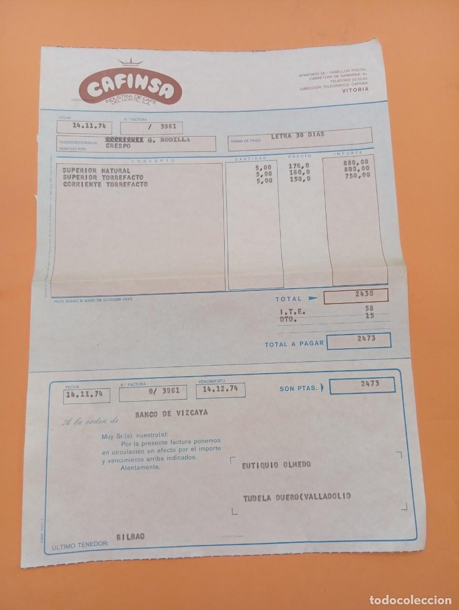 Facturas antiguas: FACTURA. VITORIA. 1974. CAFINSA. INDUSTRIA DE CAFE DEL NORTE, S. A.
