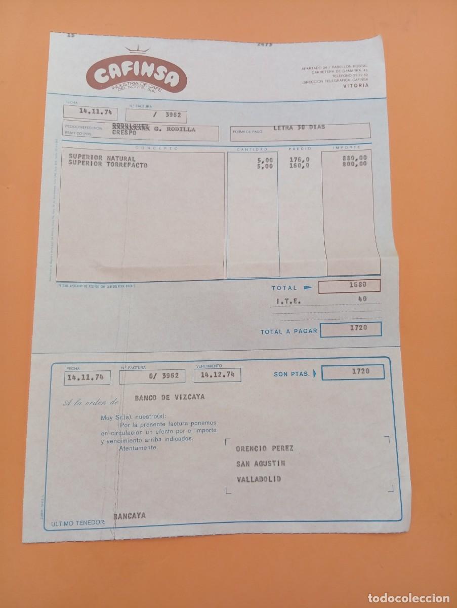 Facturas antiguas: FACTURA. VITORIA. 1974. CAFINSA. INDUSTRIA DE CAFE DEL NORTE, S. A.