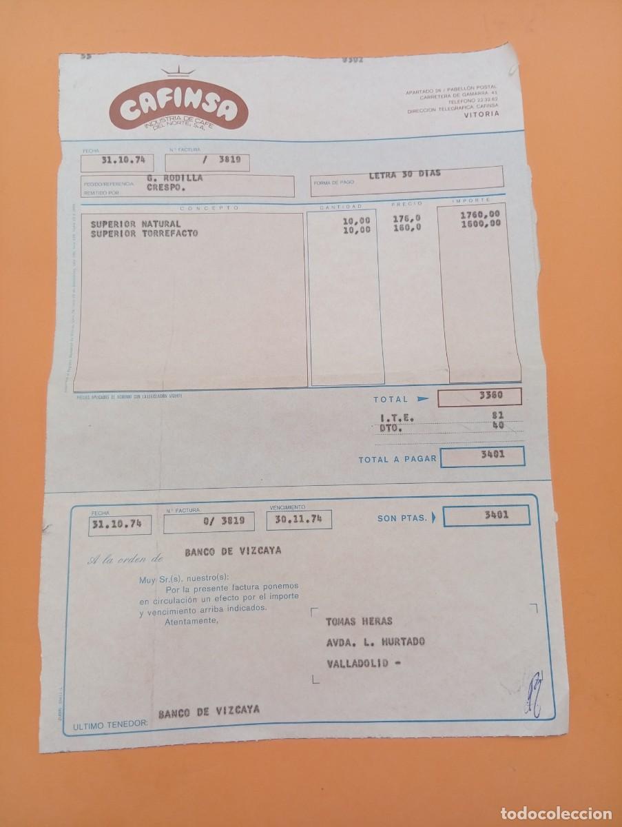 Facturas antiguas: FACTURA. VITORIA. 1974. CAFINSA. INDUSTRIA DE CAFE DEL NORTE, S. A.