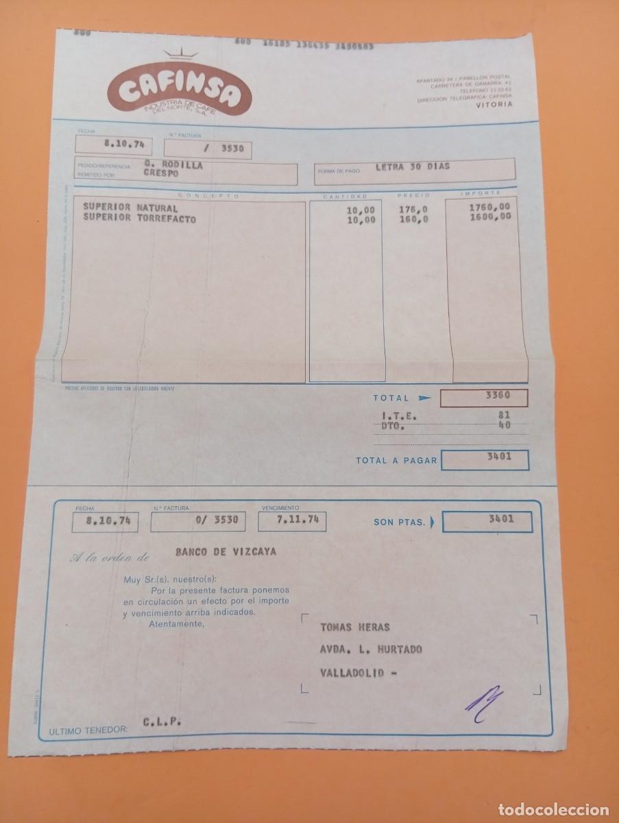Fatture antiche: FACTURA. VITORIA. 1974. CAFINSA. INDUSTRIA DE CAFE DEL NORTE, S. A.