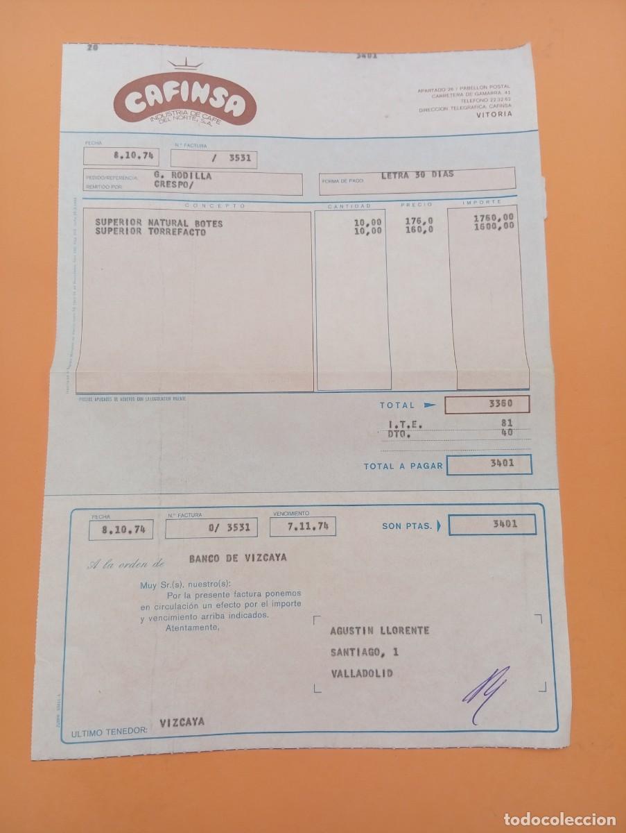 Fatture antiche: FACTURA. VITORIA. 1974. CAFINSA. INDUSTRIA DE CAFE DEL NORTE, S. A.