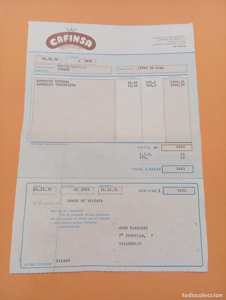 Factures anciennes: FACTURA. VITORIA. 1974. CAFINSA. INDUSTRIA DE CAFE DEL NORTE, S. A.