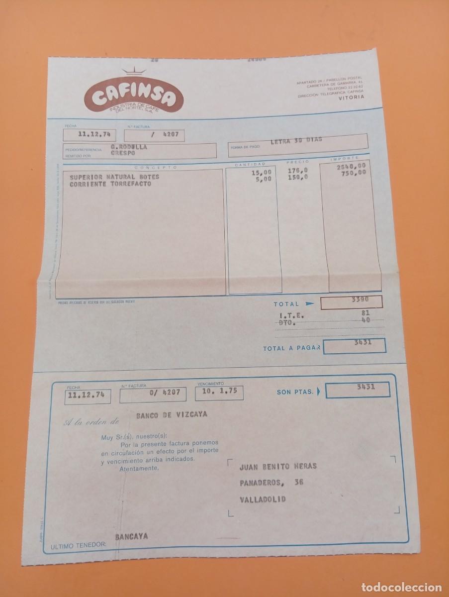 Factures anciennes: FACTURA. VITORIA. 1974. CAFINSA. INDUSTRIA DE CAFE DEL NORTE, S. A.