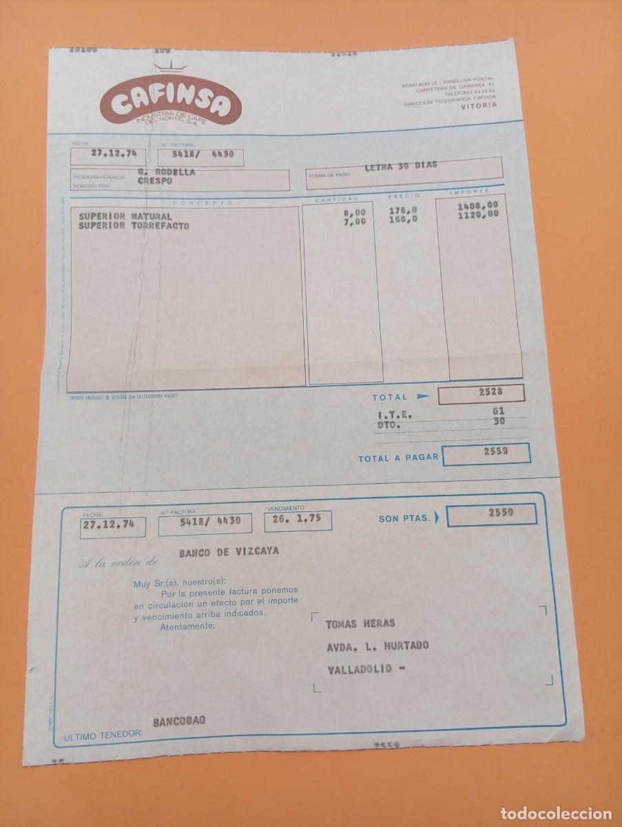 Alte Rechnungen: FACTURA. VITORIA. 1974. CAFINSA. INDUSTRIA DE CAFE DEL NORTE, S. A.