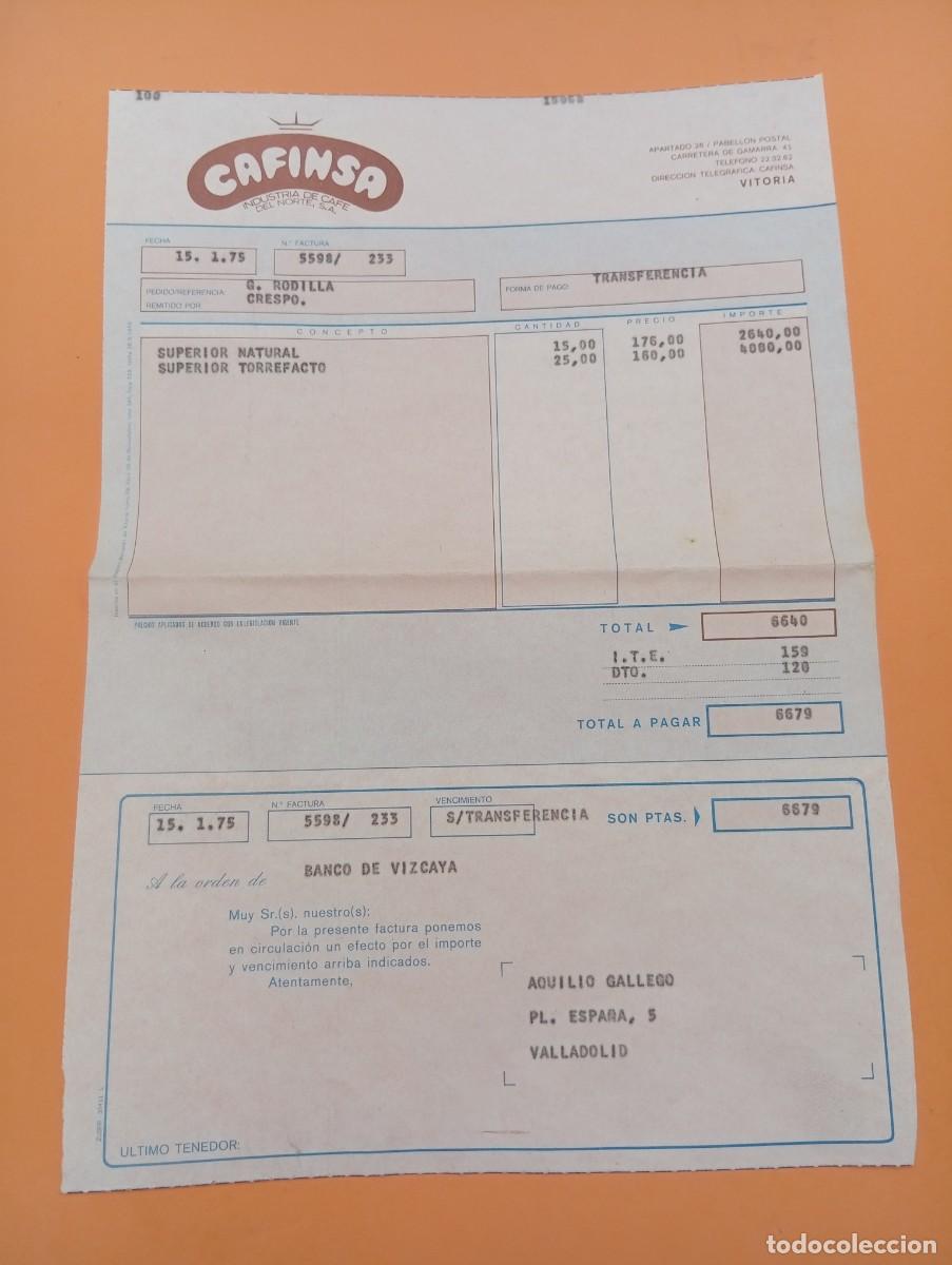 Alte Rechnungen: FACTURA. VITORIA. 1975. CAFINSA. INDUSTRIA DE CAFE DEL NORTE, S. A.