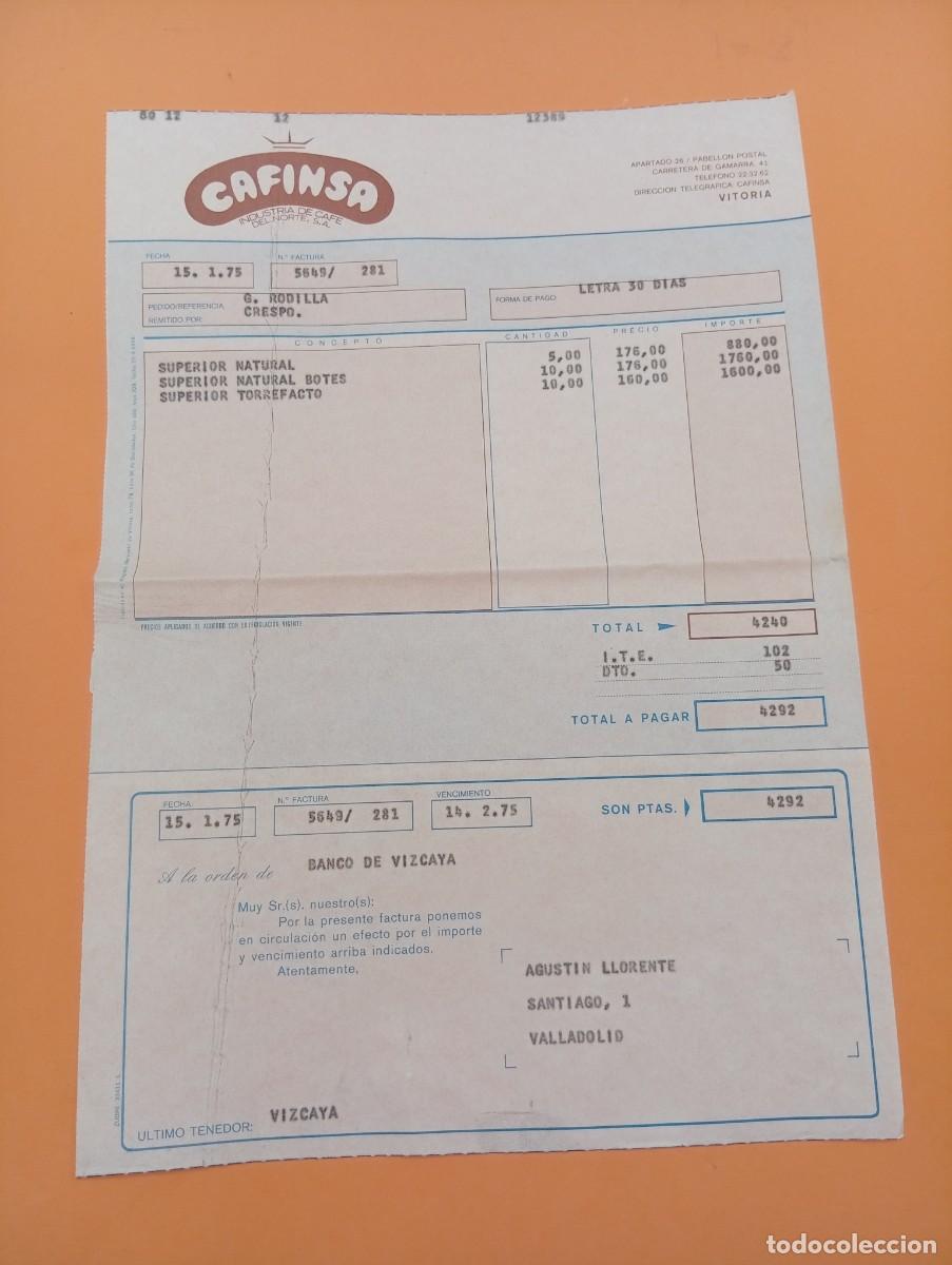 Alte Rechnungen: FACTURA. VITORIA. 1975. CAFINSA. INDUSTRIA DE CAFE DEL NORTE, S. A.