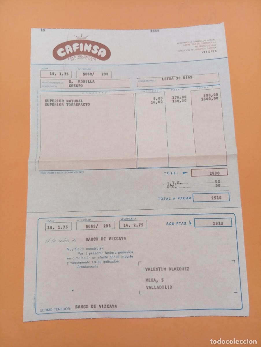 Alte Rechnungen: FACTURA. VITORIA. 1975. CAFINSA. INDUSTRIA DE CAFE DEL NORTE, S. A.