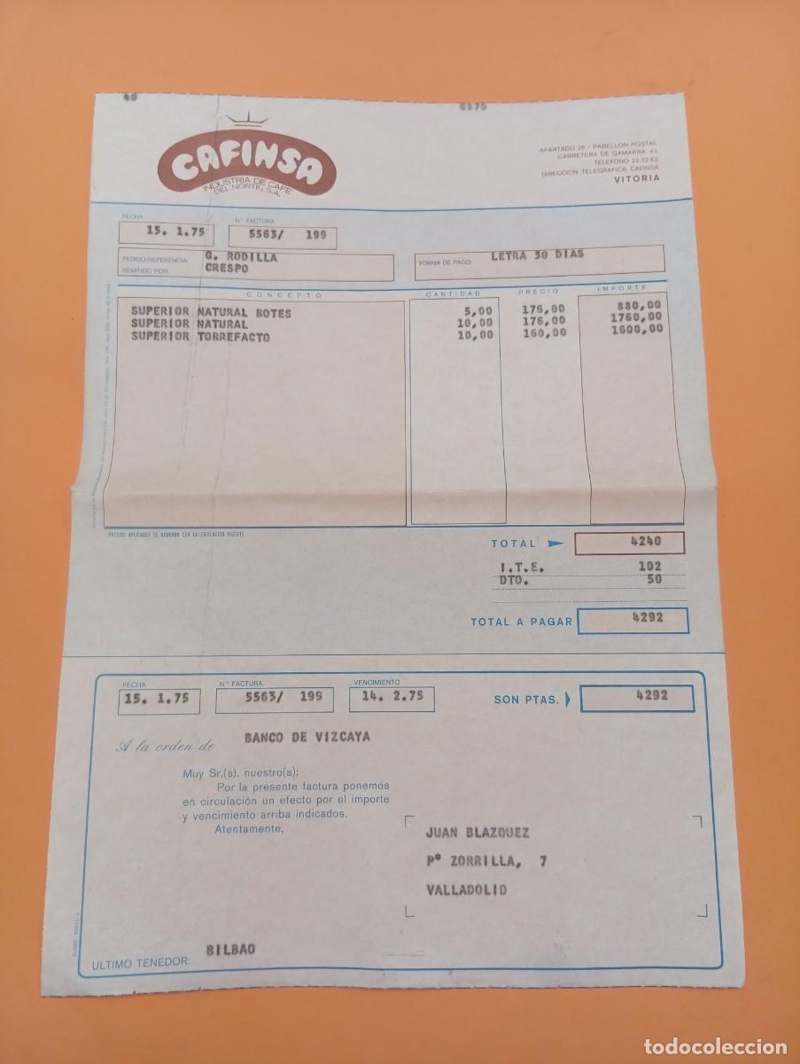 Alte Rechnungen: FACTURA. VITORIA. 1975. CAFINSA. INDUSTRIA DE CAFE DEL NORTE, S. A.