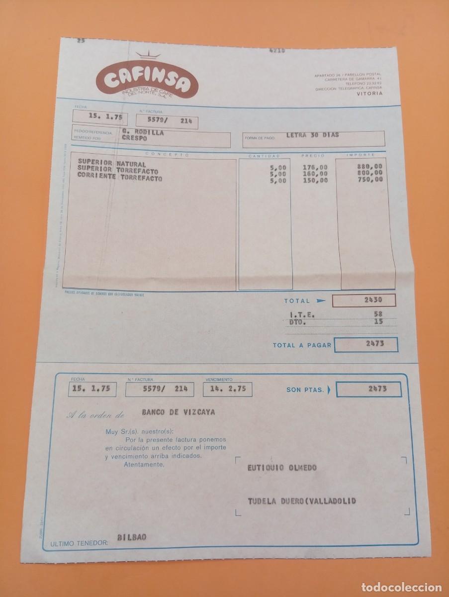Alte Rechnungen: FACTURA. VITORIA. 1975. CAFINSA. INDUSTRIA DE CAFE DEL NORTE, S. A.