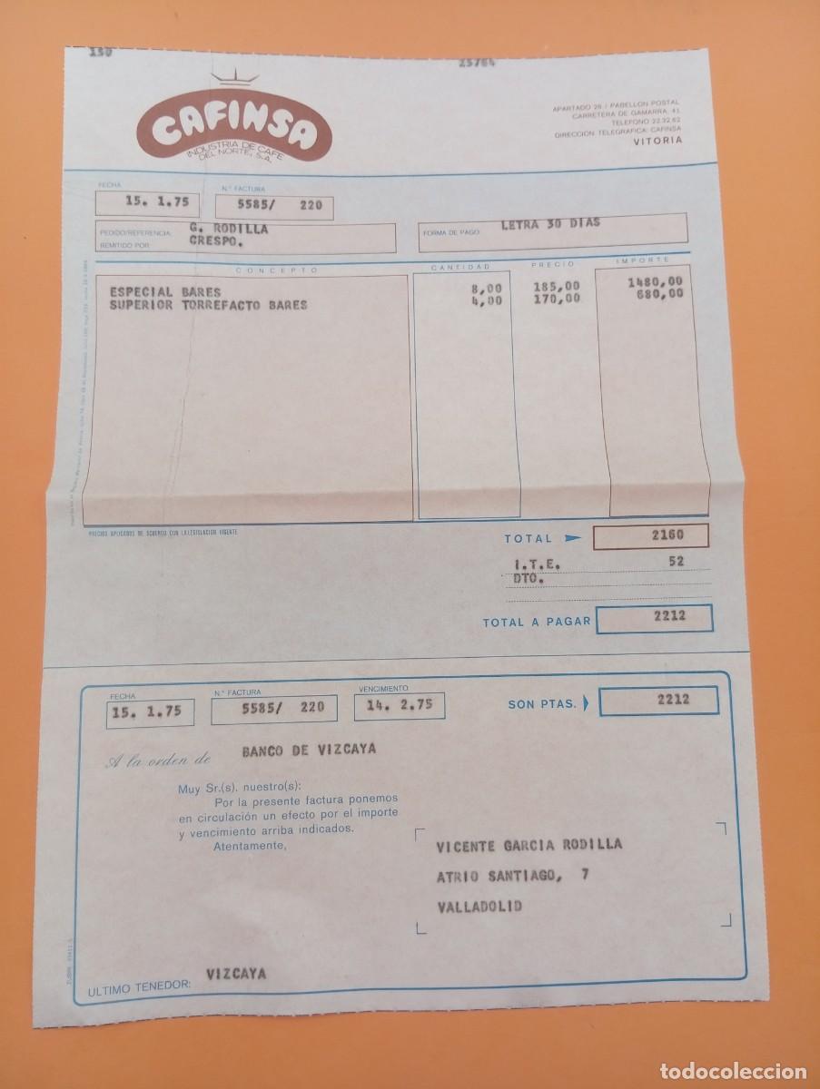 Alte Rechnungen: FACTURA. VITORIA. 1975. CAFINSA. INDUSTRIA DE CAFE DEL NORTE, S. A.