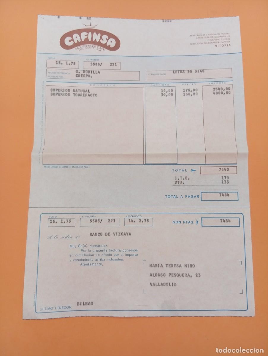 Alte Rechnungen: FACTURA. VITORIA. 1975. CAFINSA. INDUSTRIA DE CAFE DEL NORTE, S. A.