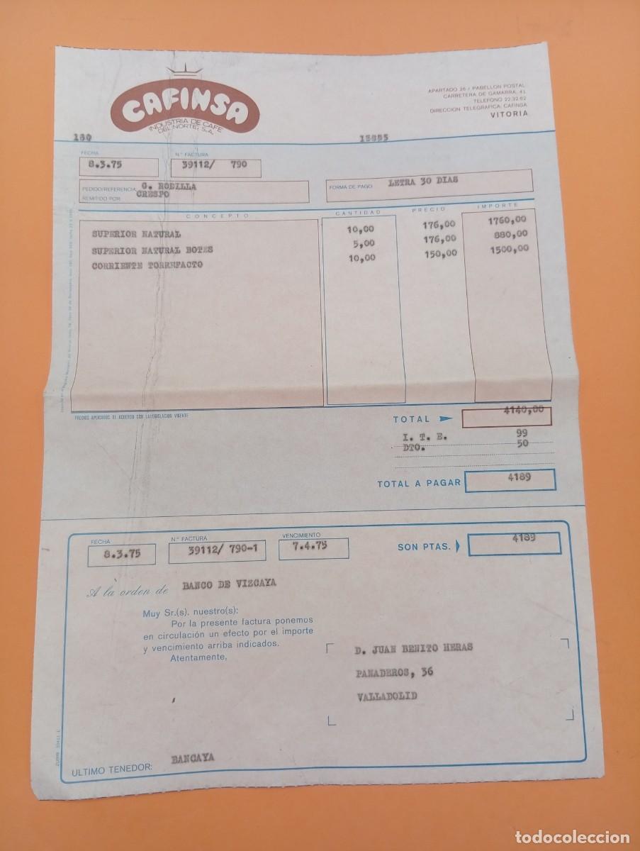 Facturas antiguas: FACTURA. VITORIA. 1975. CAFINSA. INDUSTRIA DE CAFE DEL NORTE, S. A.