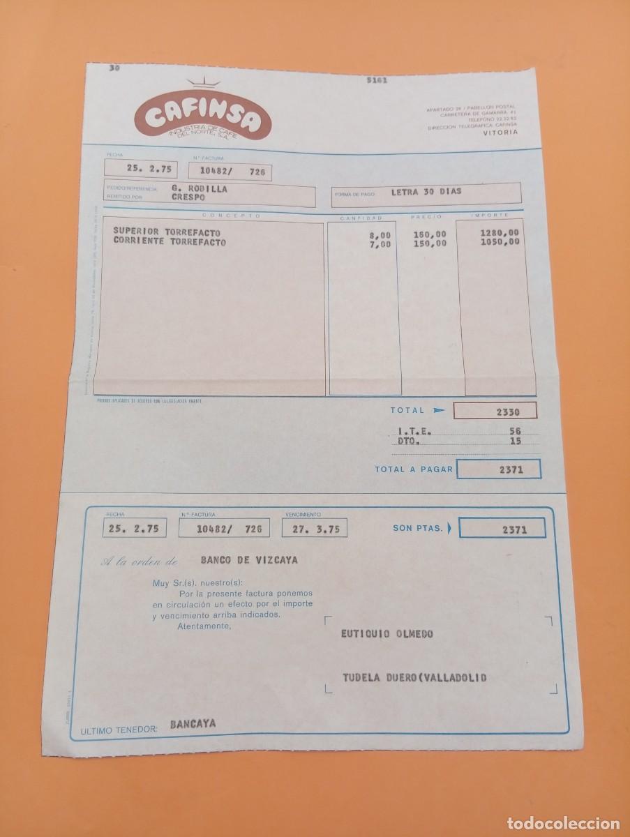 Alte Rechnungen: FACTURA. VITORIA. 1975. CAFINSA. INDUSTRIA DE CAFE DEL NORTE, S. A.