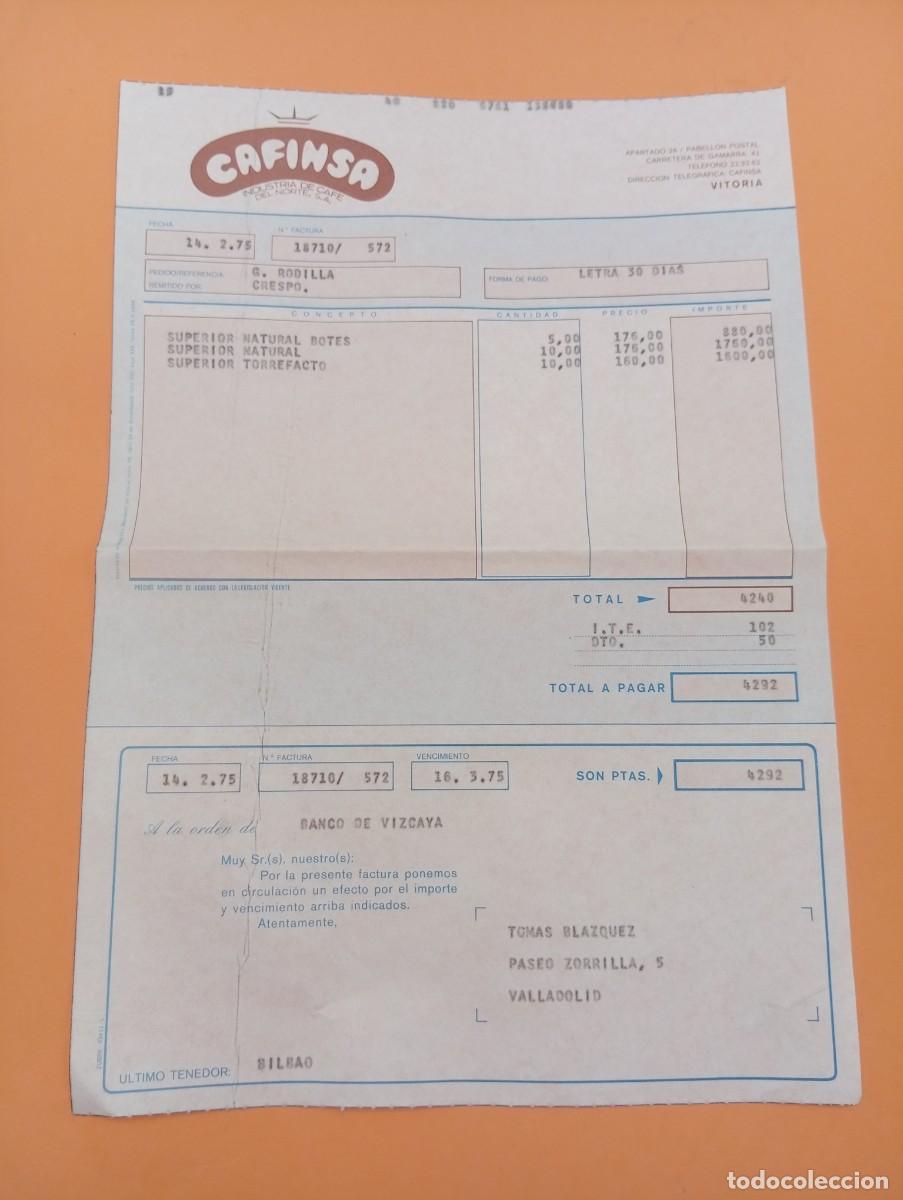 Alte Rechnungen: FACTURA. VITORIA. 1975. CAFINSA. INDUSTRIA DE CAFE DEL NORTE, S. A.