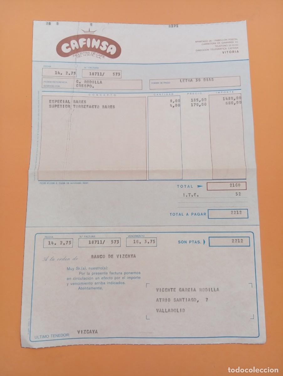 Alte Rechnungen: FACTURA. VITORIA. 1975. CAFINSA. INDUSTRIA DE CAFE DEL NORTE, S. A.