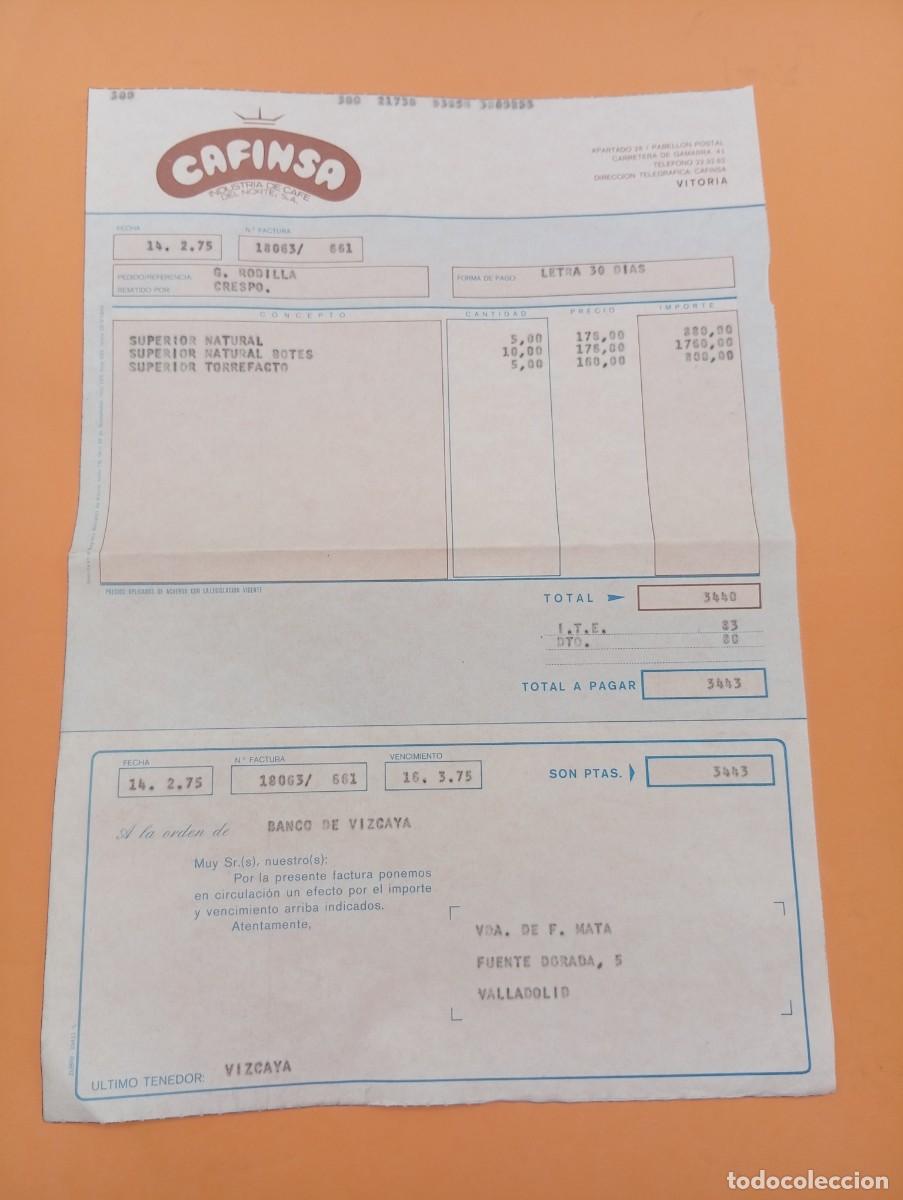 Alte Rechnungen: FACTURA. VITORIA. 1975. CAFINSA. INDUSTRIA DE CAFE DEL NORTE, S. A.