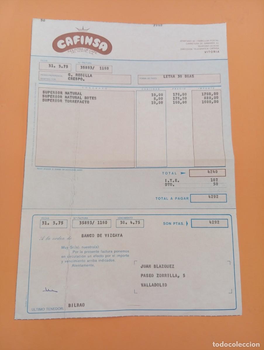 Factures anciennes: FACTURA. VITORIA. 1975. CAFINSA. INDUSTRIA DE CAFE DEL NORTE, S. A.