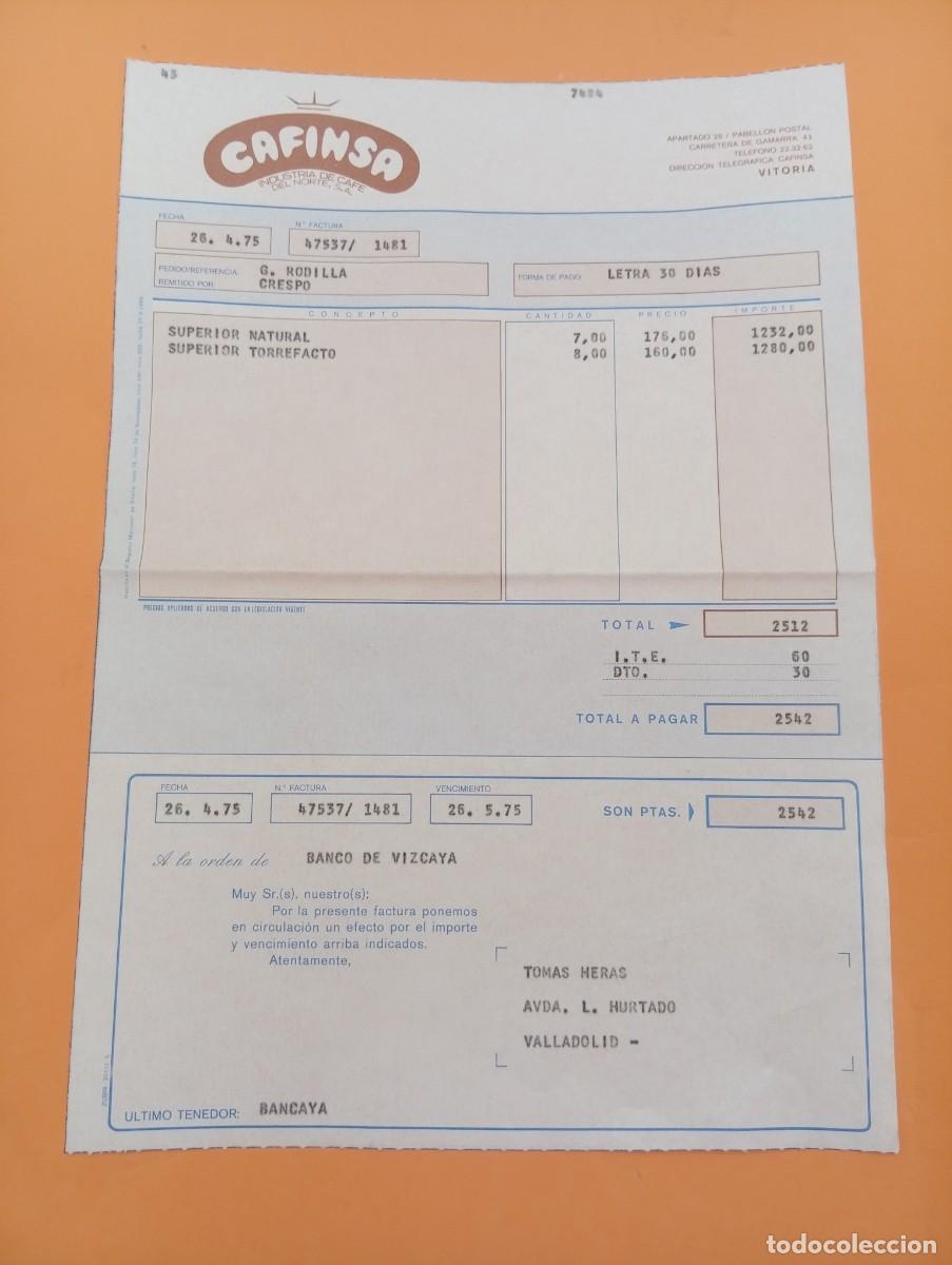 Alte Rechnungen: FACTURA. VITORIA. 1975. CAFINSA. INDUSTRIA DE CAFE DEL NORTE, S. A.
