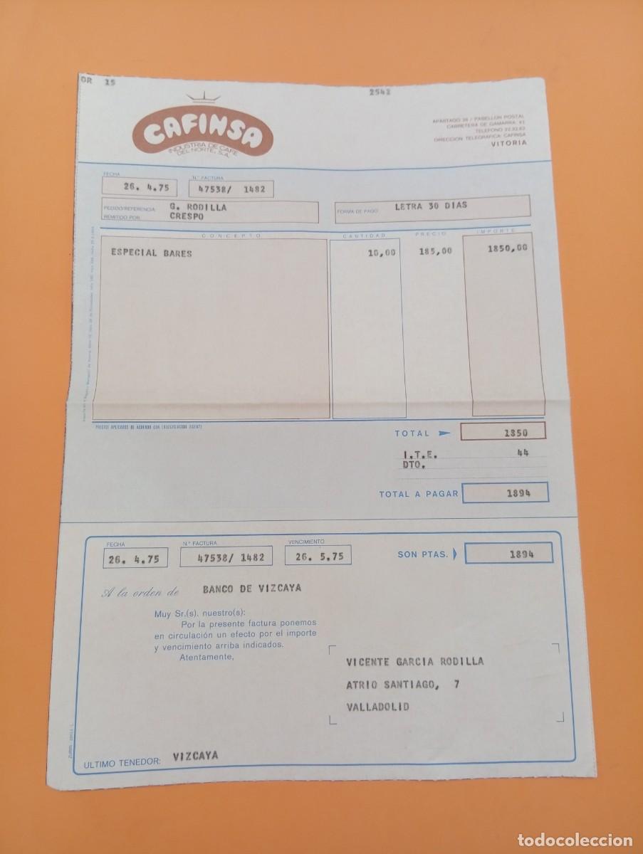 Alte Rechnungen: FACTURA. VITORIA. 1975. CAFINSA. INDUSTRIA DE CAFE DEL NORTE, S. A.