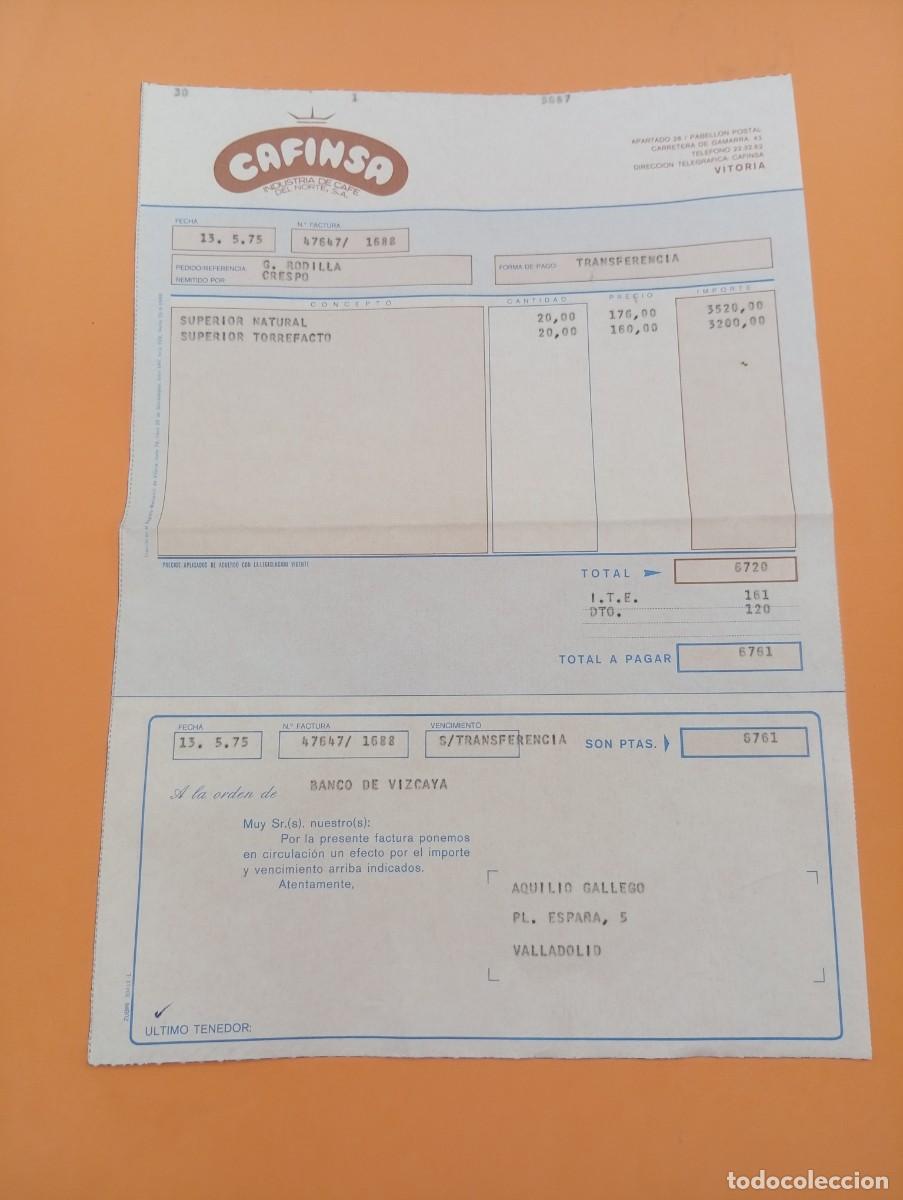 Alte Rechnungen: FACTURA. VITORIA. 1975. CAFINSA. INDUSTRIA DE CAFE DEL NORTE, S. A.