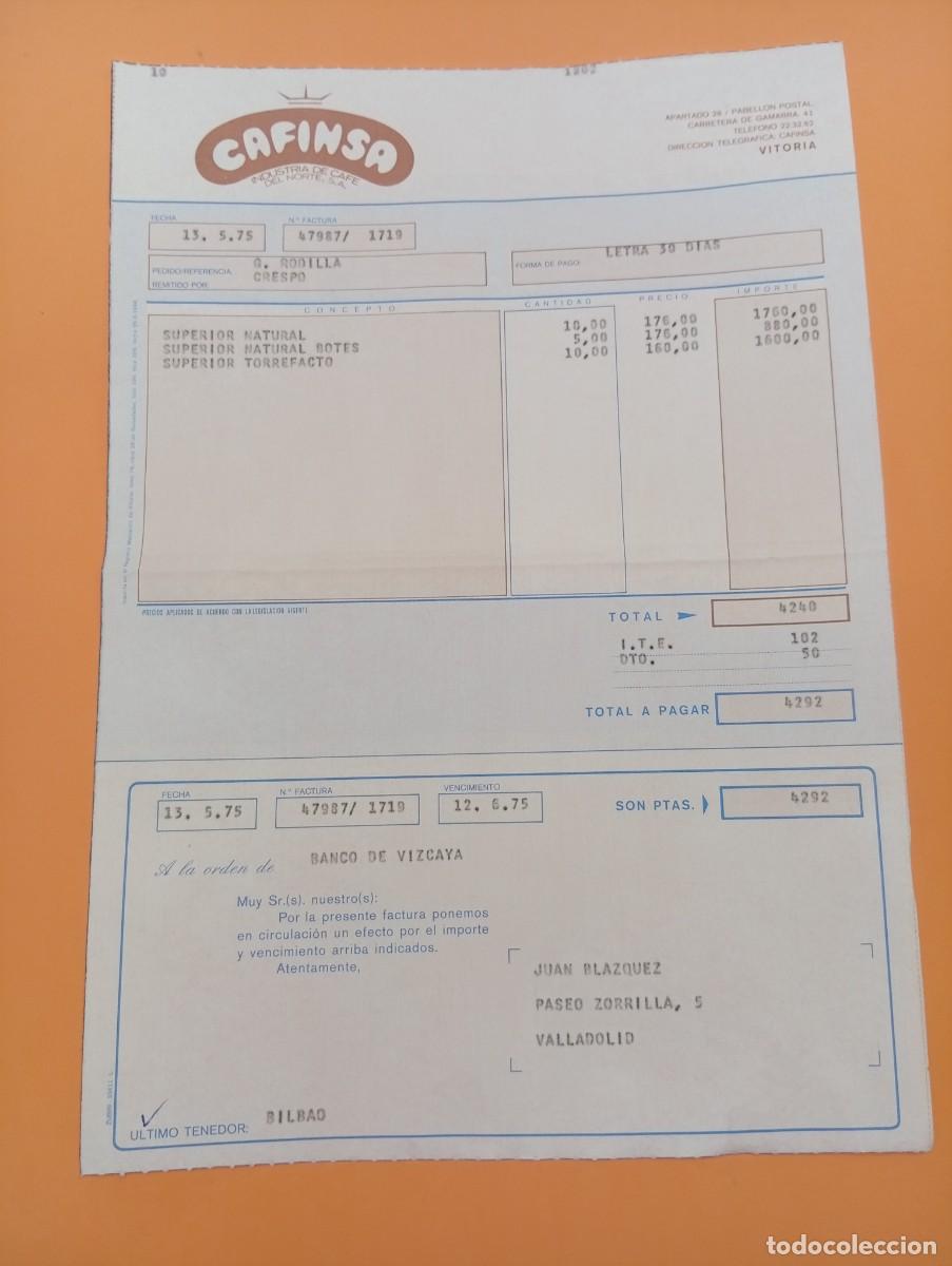 Alte Rechnungen: FACTURA. VITORIA. 1975. CAFINSA. INDUSTRIA DE CAFE DEL NORTE, S. A.