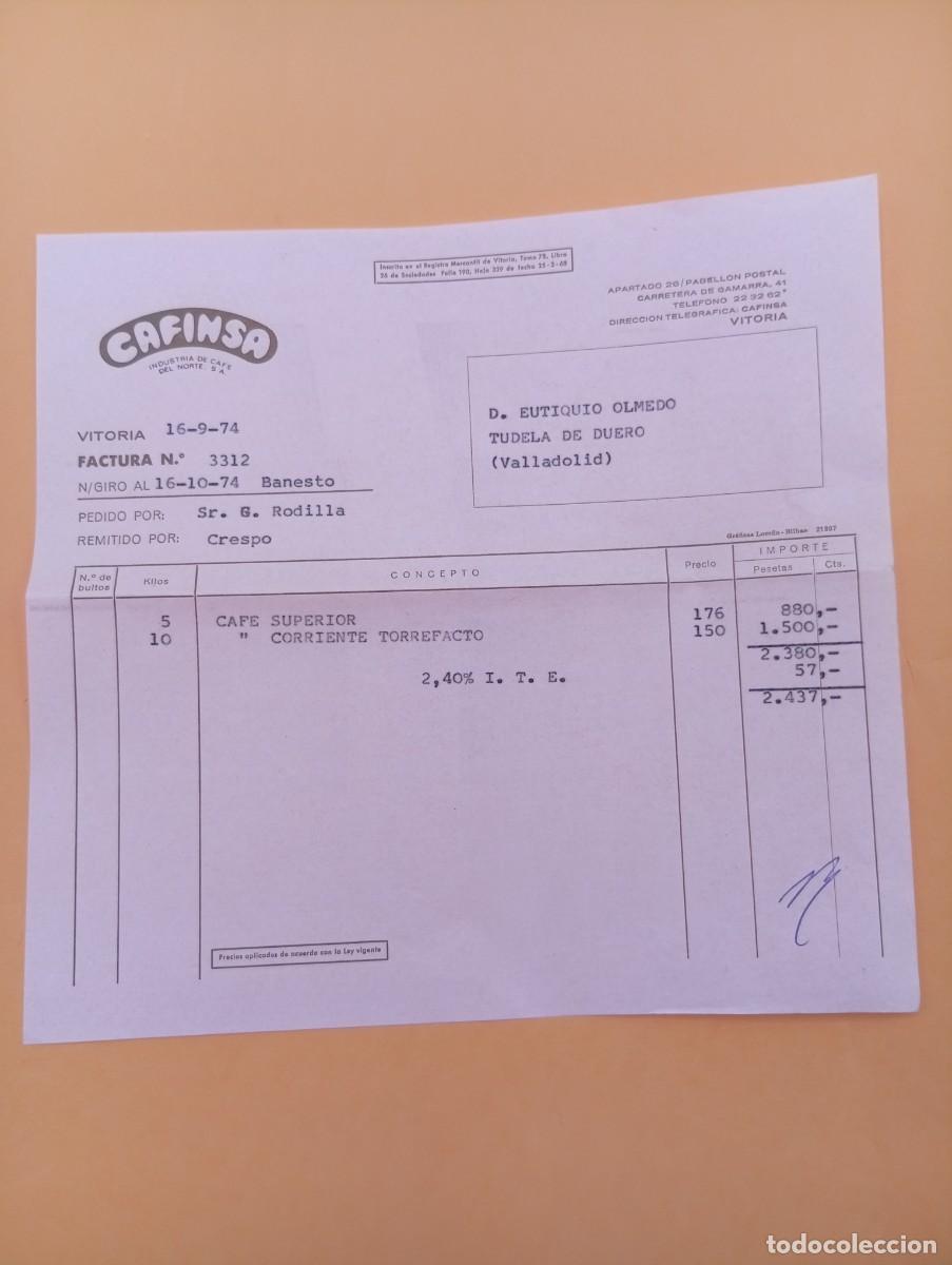 Alte Rechnungen: FACTURA. VITORIA. 1974. CAFINSA. INDUSTRIA DE CAFE DEL NORTE, S. A.