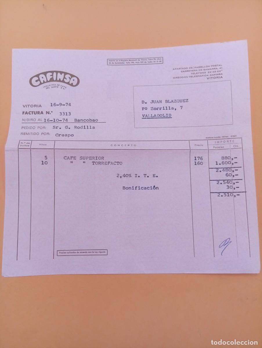 Alte Rechnungen: FACTURA. VITORIA. 1974. CAFINSA. INDUSTRIA DE CAFE DEL NORTE, S. A.