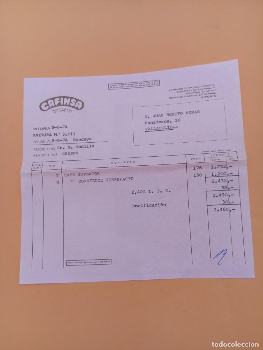 Alte Rechnungen: FACTURA. VITORIA. 1974. CAFINSA. INDUSTRIA DE CAFE DEL NORTE, S. A.
