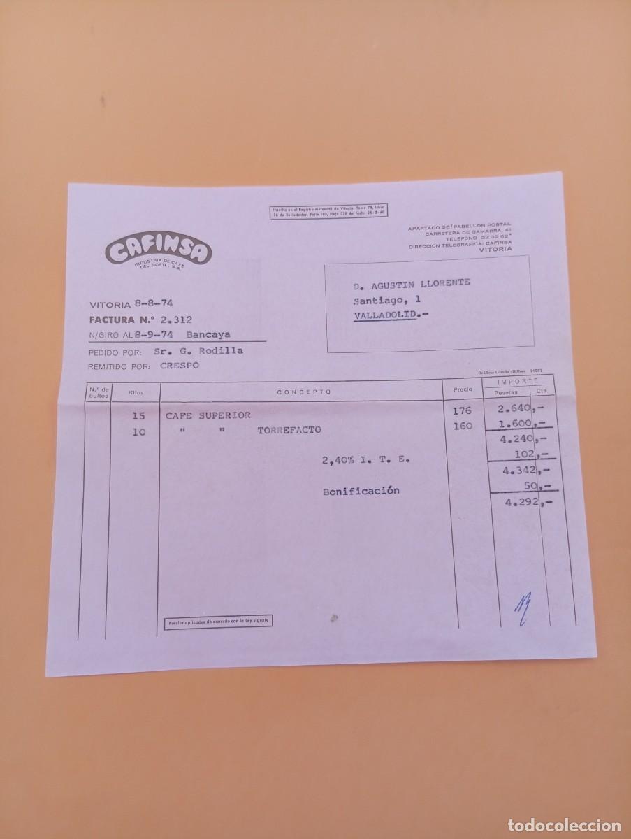 Alte Rechnungen: FACTURA. VITORIA. 1974. CAFINSA. INDUSTRIA DE CAFE DEL NORTE, S. A.