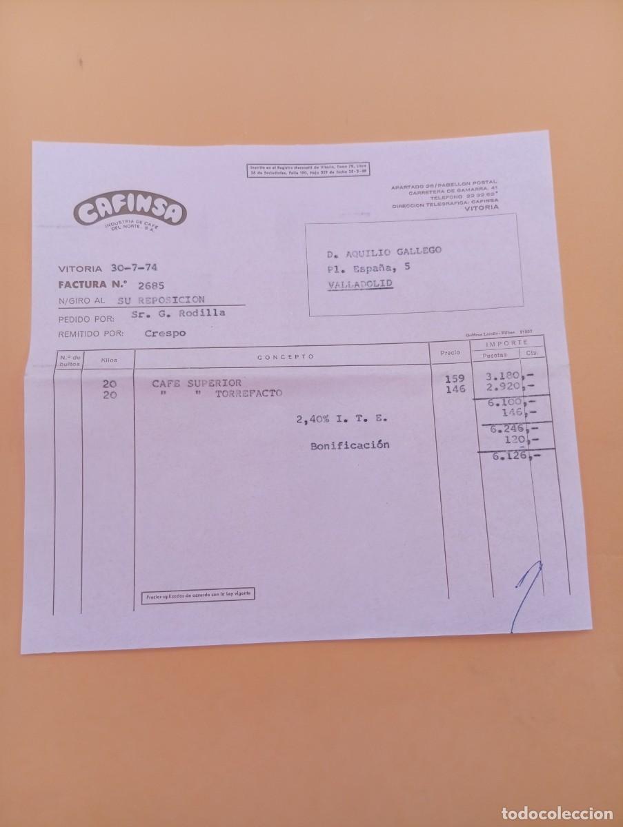 Alte Rechnungen: FACTURA. VITORIA. 1974. CAFINSA. INDUSTRIA DE CAFE DEL NORTE, S. A.