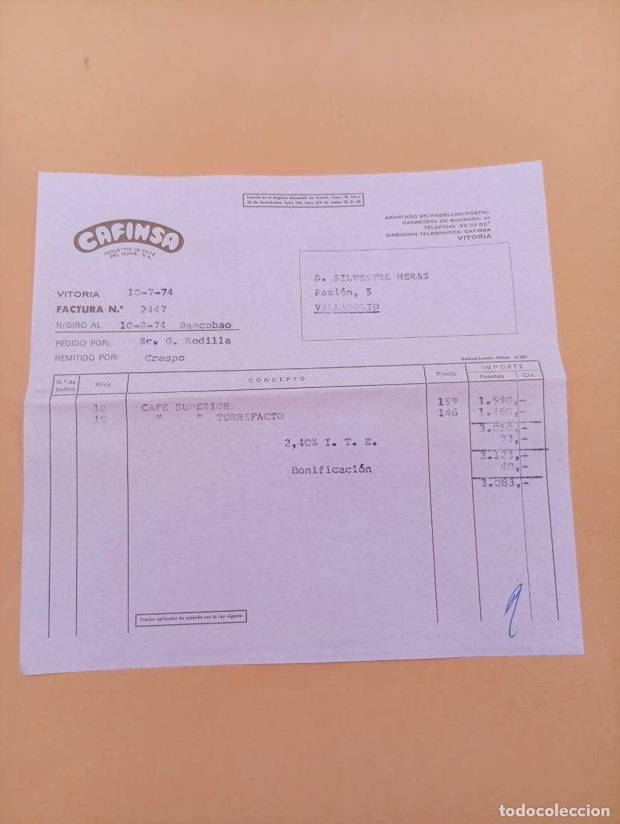 Alte Rechnungen: FACTURA. VITORIA. 1974. CAFINSA. INDUSTRIA DE CAFE DEL NORTE, S. A.