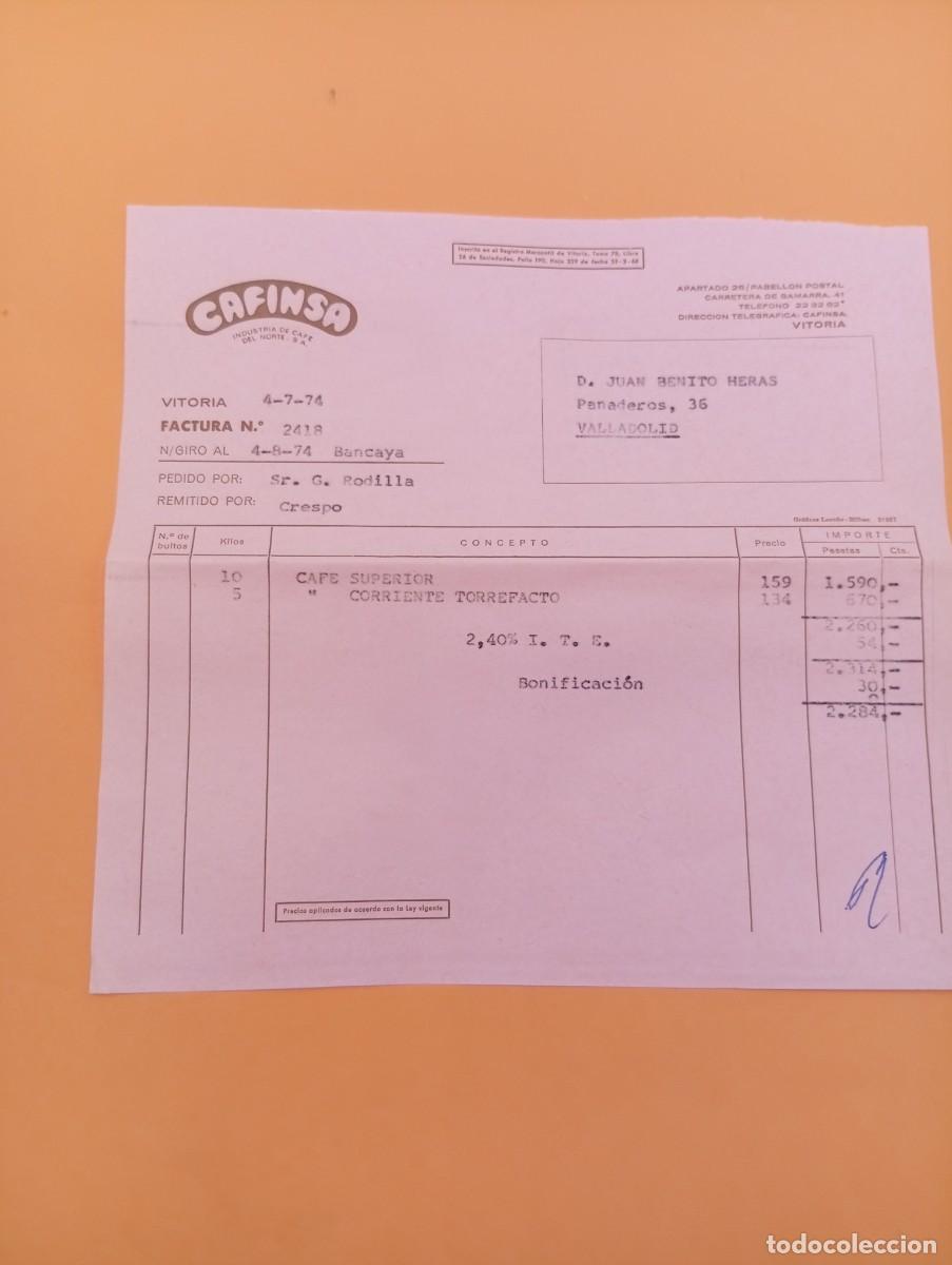 Alte Rechnungen: FACTURA. VITORIA. 1974. CAFINSA. INDUSTRIA DE CAFE DEL NORTE, S. A.
