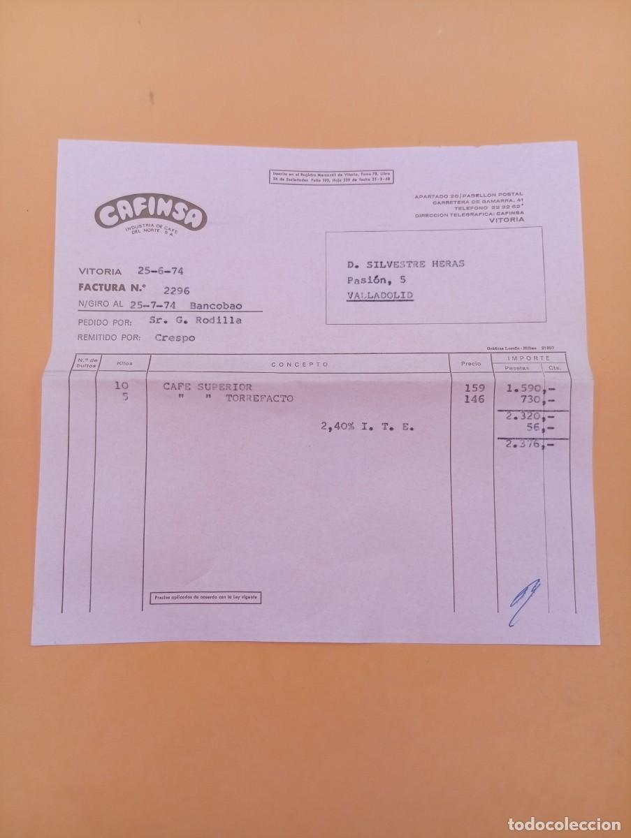 Facturas antiguas: FACTURA. VITORIA. 1974. CAFINSA. INDUSTRIA DE CAFE DEL NORTE, S. A.