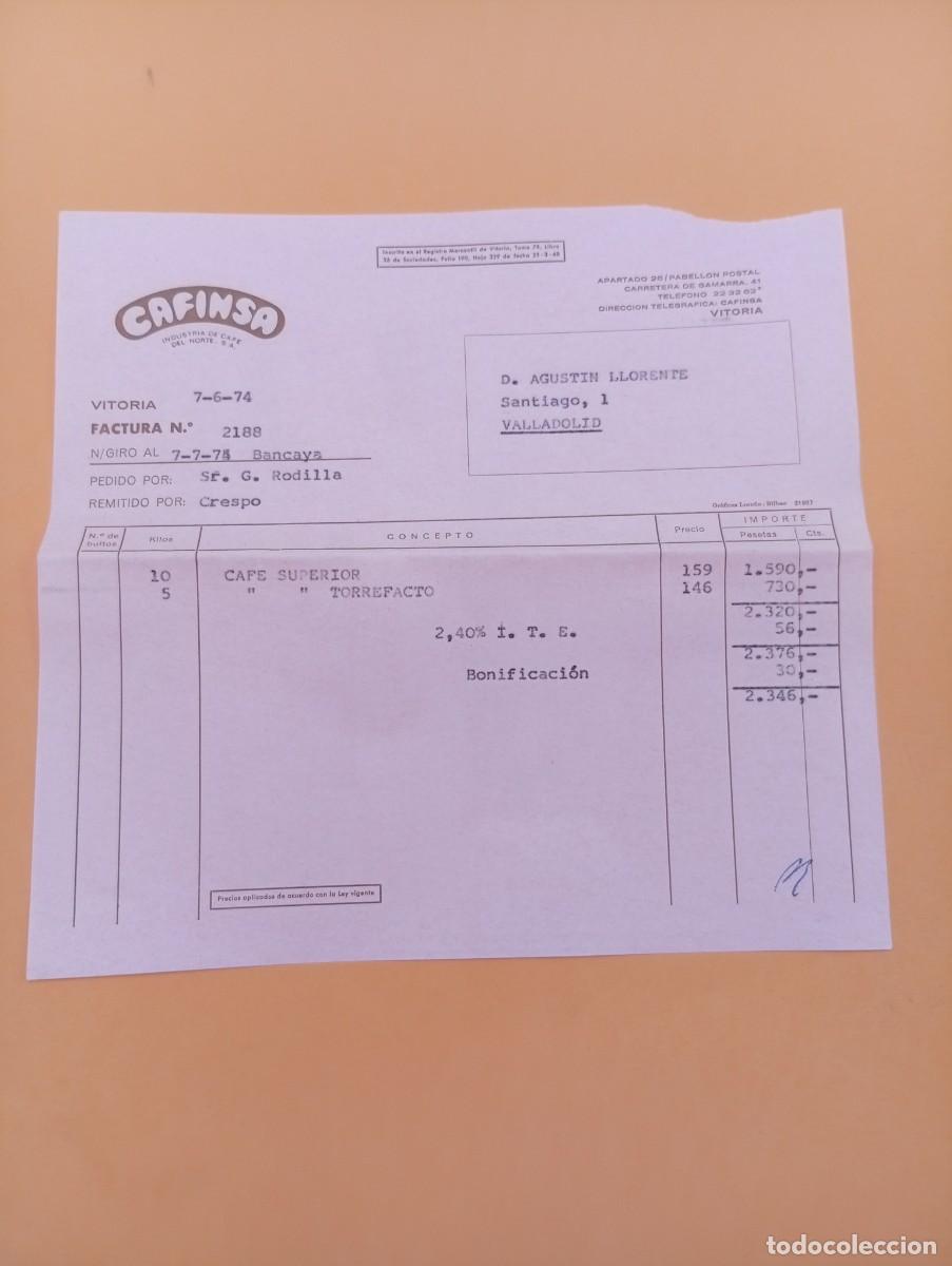 Facturas antiguas: FACTURA. VITORIA. 1974. CAFINSA. INDUSTRIA DE CAFE DEL NORTE, S. A.