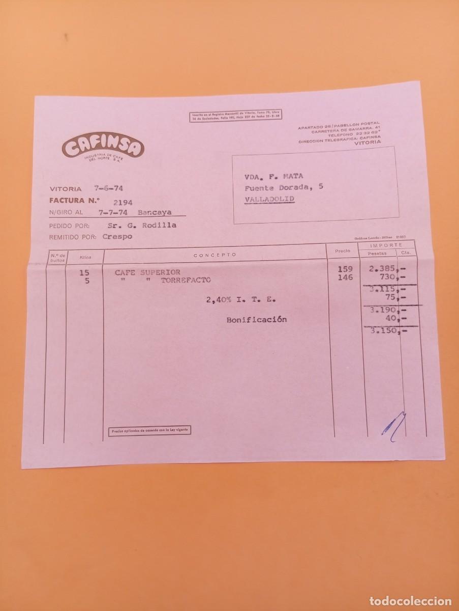 Facturas antiguas: FACTURA. VITORIA. 1974. CAFINSA. INDUSTRIA DE CAFE DEL NORTE, S. A.