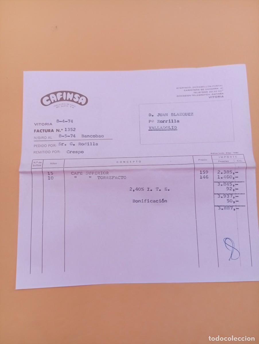 Facturas antiguas: FACTURA. VITORIA. 1974. CAFINSA. INDUSTRIA DE CAFE DEL NORTE, S. A.
