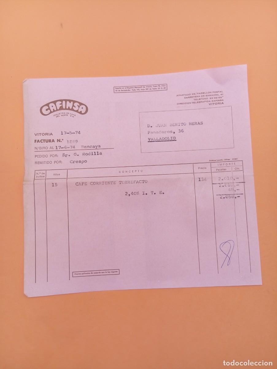 Alte Rechnungen: FACTURA. VITORIA. 1974. CAFINSA. INDUSTRIA DE CAFE DEL NORTE, S. A.