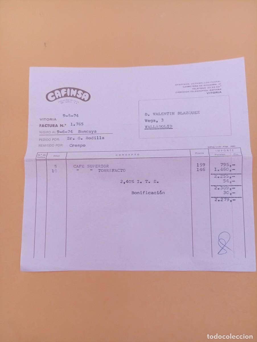 Alte Rechnungen: FACTURA. VITORIA. 1974. CAFINSA. INDUSTRIA DE CAFE DEL NORTE, S. A.