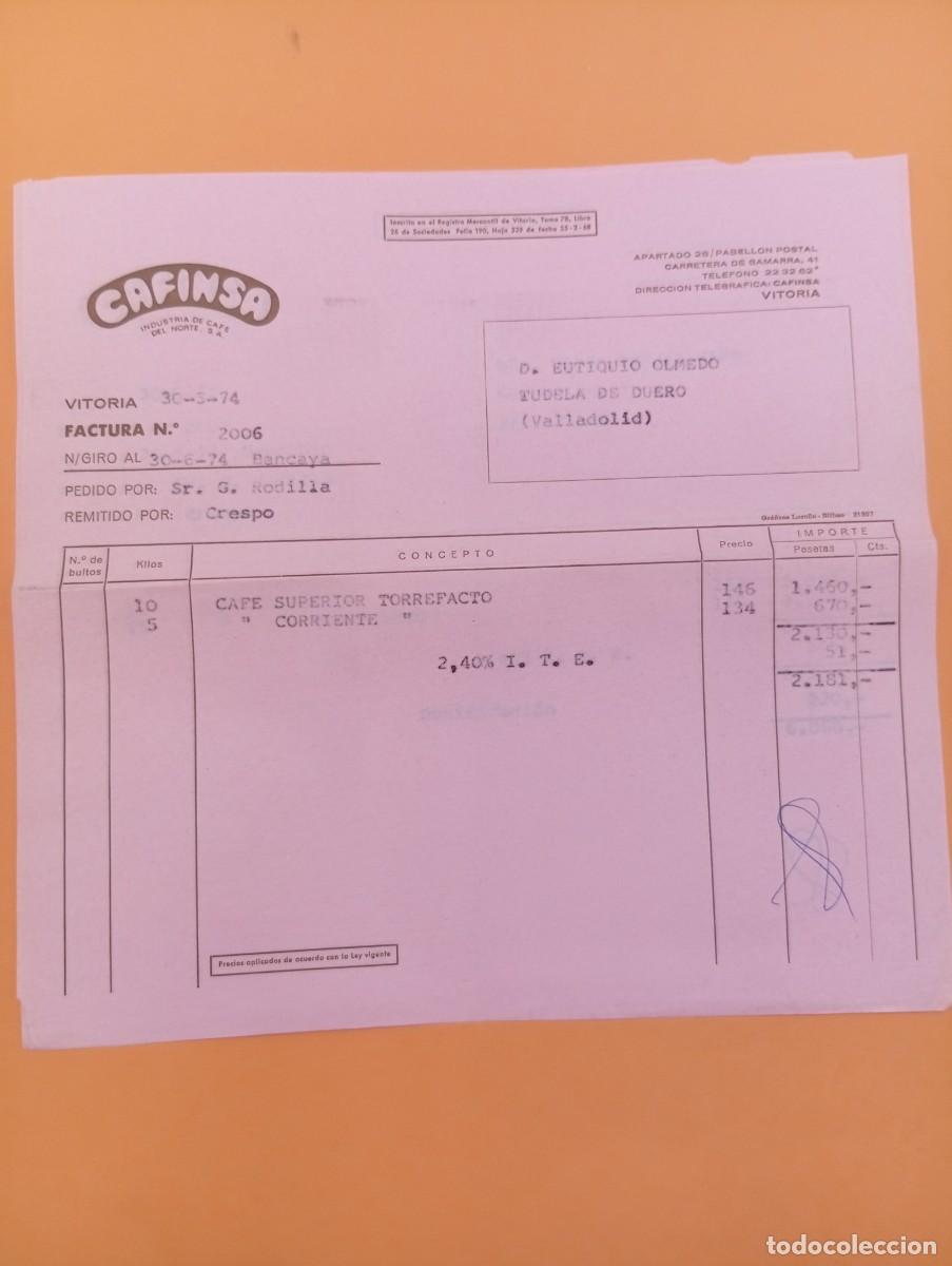 Alte Rechnungen: FACTURA. VITORIA. 1974. CAFINSA. INDUSTRIA DE CAFE DEL NORTE, S. A.