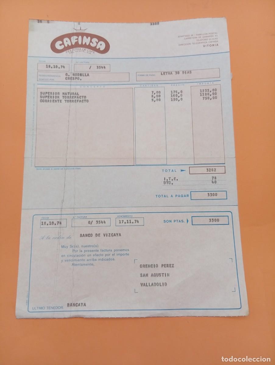 Alte Rechnungen: FACTURA. VITORIA. 1974. CAFINSA. INDUSTRIA DE CAFE DEL NORTE, S. A.