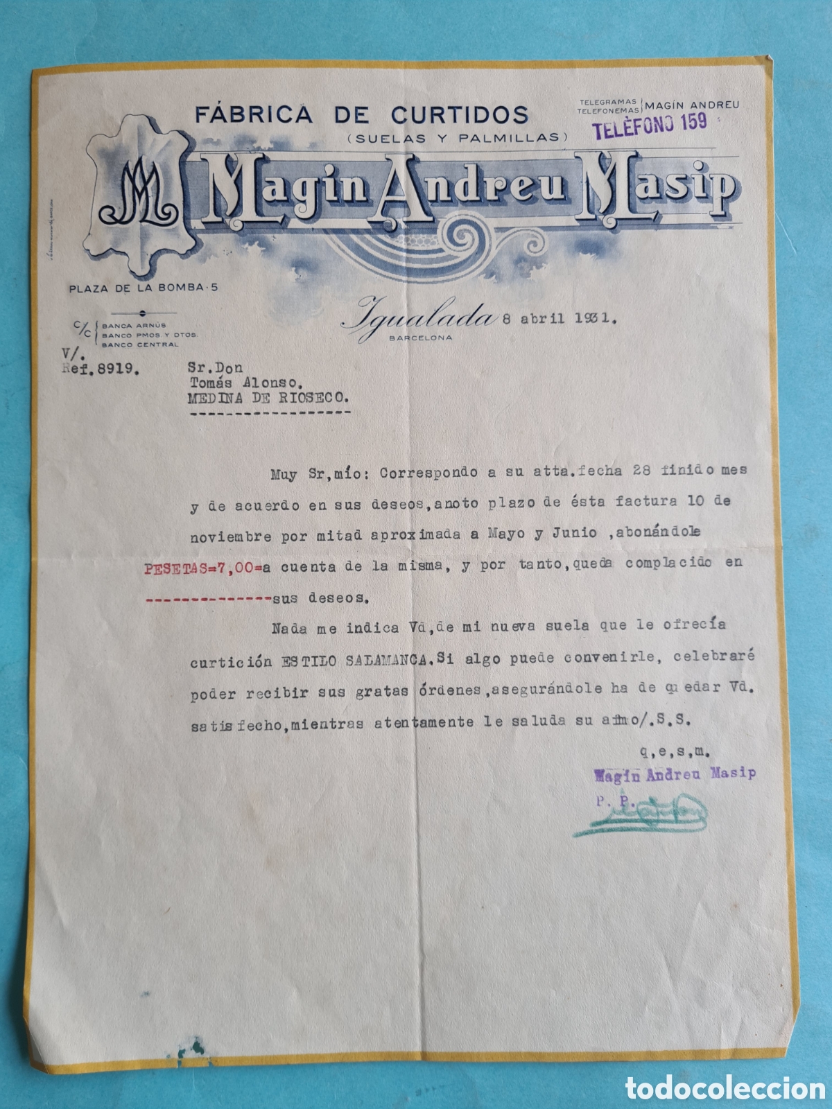 Fatture antiche: CARTA / FACTURA ANTIGUA - IGUALADA (BARCELONA) CURTIDOS / MEDINA DE RIOSECO (VALLADOLID) - 1931
