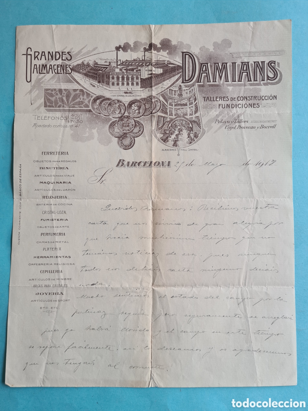 Alte Rechnungen: CARTA / FACTURA ANTIGUA - BARCELONA DAMIANS FUNDICIONES / MEDINA DE RIOSECO (VALLADOLID) - 1918
