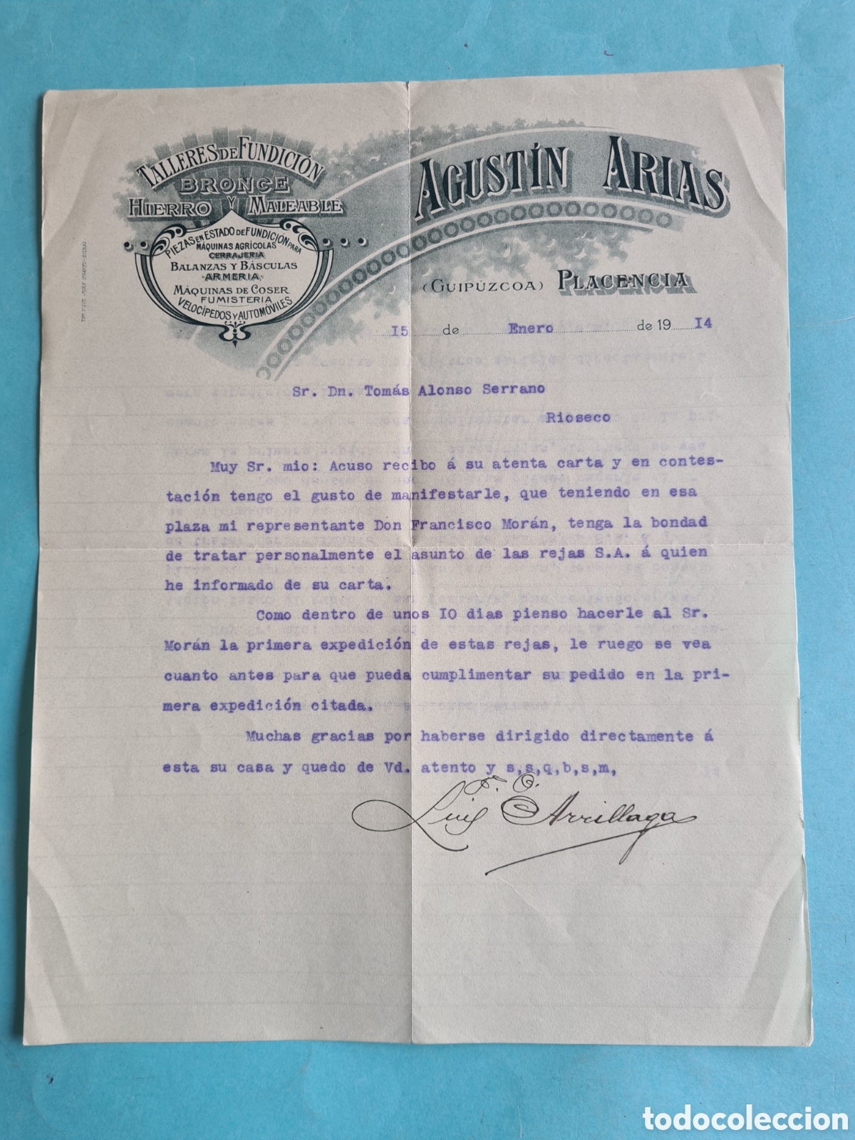 Factures anciennes: CARTA / FACTURA ANTIGUA - PLACENCIA (GUIPUZCOA) FERRETERIA / MEDINA DE RIOSECO (VALLADOLID) - 1914
