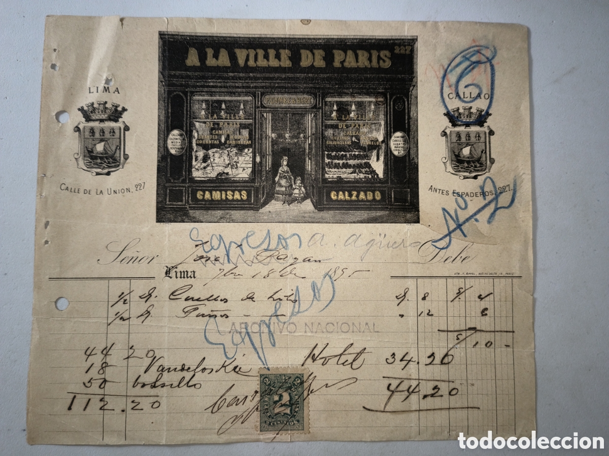 Alte Rechnungen: Per&uacute;,guerra de independencia de Cuba,factura a nombre de Jos&eacute; Payan,a&ntilde;o 1895.